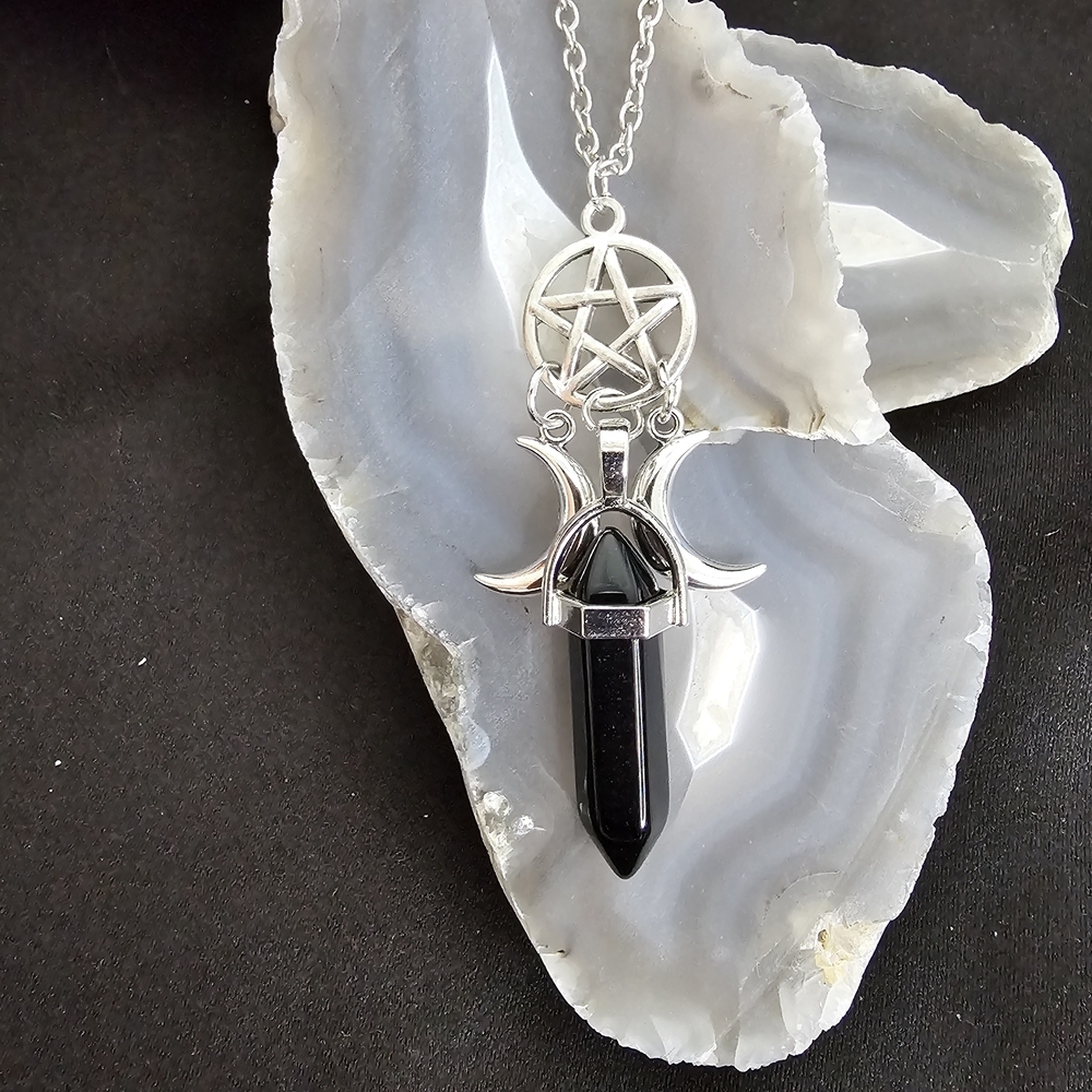 💥4 for $25💥 Point Penatacle Moon Black Onyx stone pendant Necklace